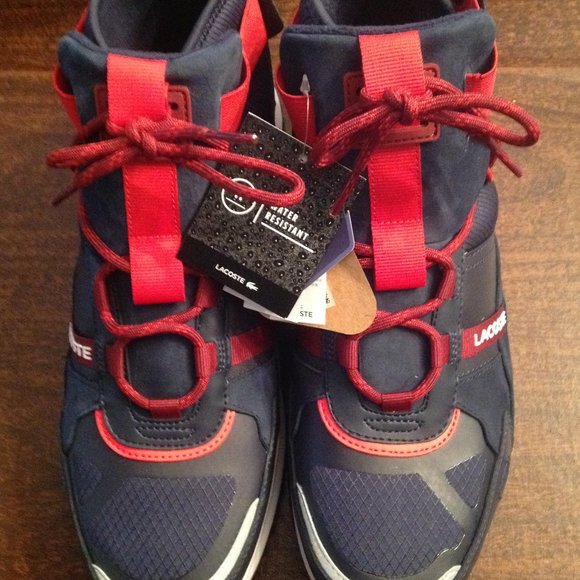 Lacoste Men's Run Breaker Navy Leather WR Mid Sneakers - 11.5 - New in Box - Picture 2 of 8